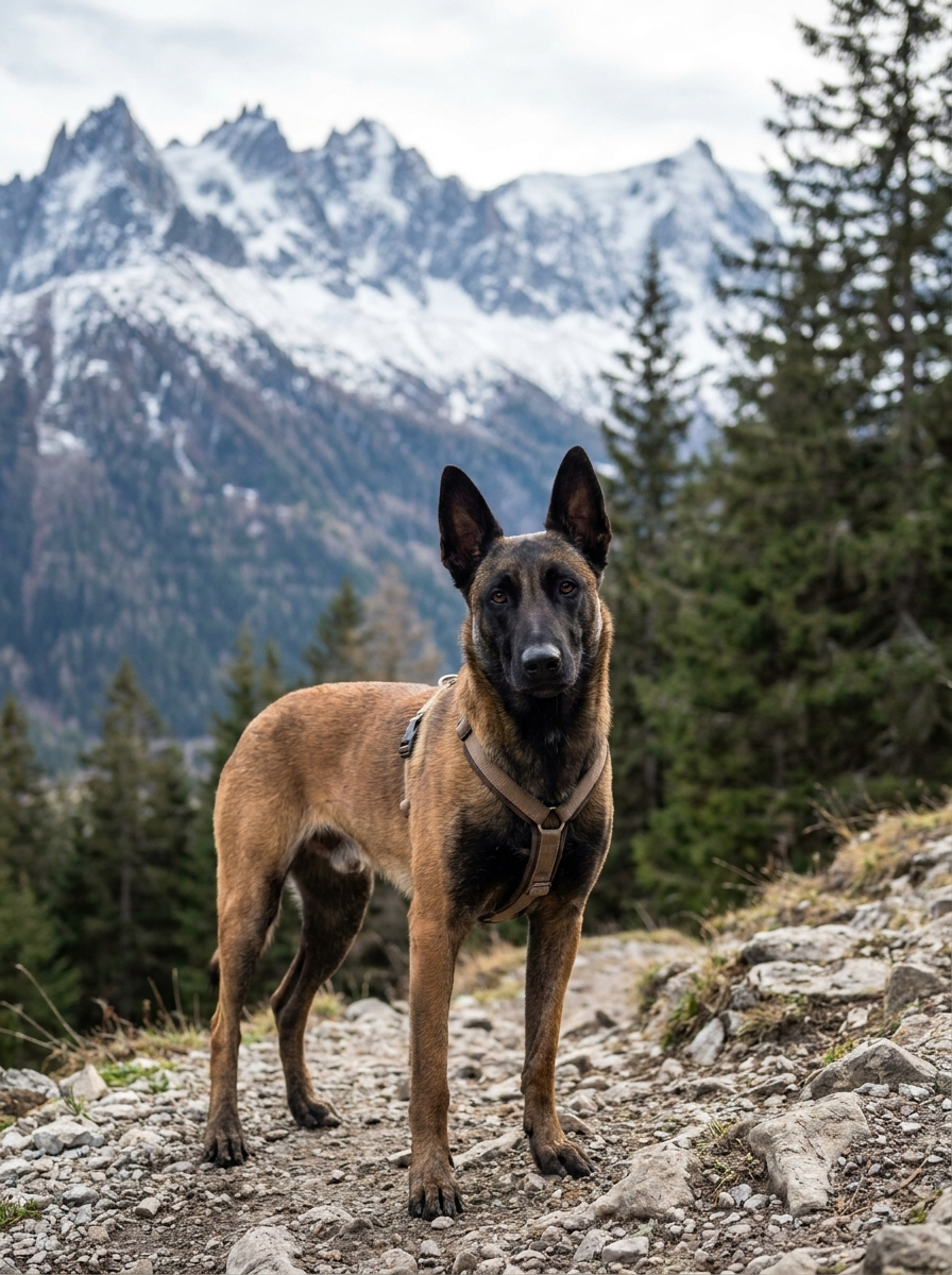Iko, le Berger Belge Malinois de Jean, en montagne
