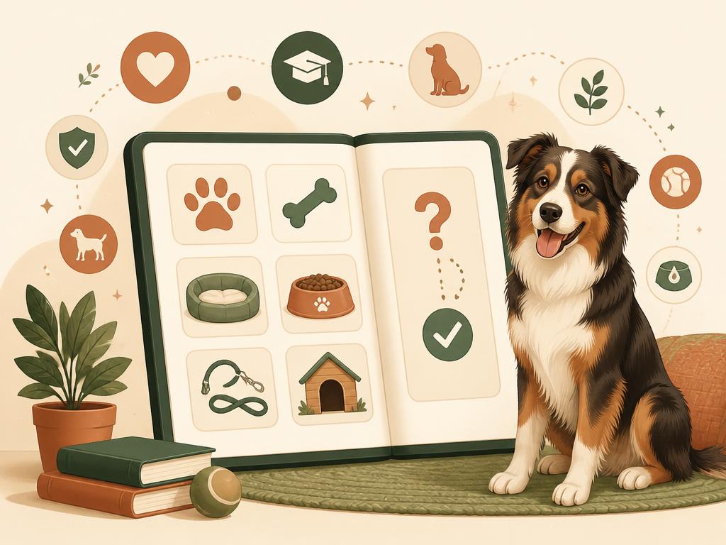 Livre ouvert avec les icônes de l'éducation canine